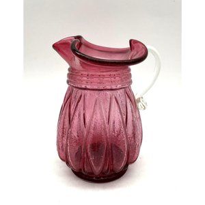 Vtg. Kanawha  Cranberry Pitcher with Clear Handle Ribbed MCM